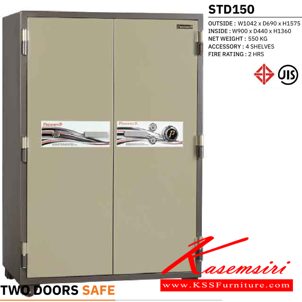 49077::STD150::ตู้นิรภัย ตู้เซฟ รุ่น STD150 น้ำหนัก 550 กิโลกรัม ขนาดภายนอก 1042x690x1575 มม. ขนาดภายใน 900x440x1360 มม. เลือกได้6สี(MG1,MG Two Tones,BK,DI,GT5,GO) เพรสซิเด้นท์ ตู้เซฟ