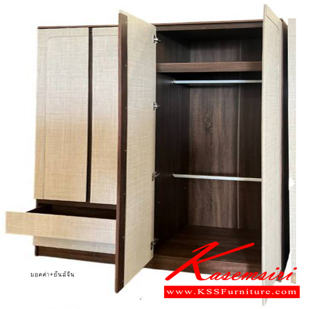 76020::WT-001::ตู้เสื้อผ้า 160 ซม. 4 บานเปิด WT-001 ขนาด กว้าง160 ลึก55 สูง200 ซม. สีไวท์โอ๊ค-ยีนส์เข้ม,สีมอคค่า-ยีนส์จีน พีเอสพี ตู้เสื้อผ้า-บานเปิด