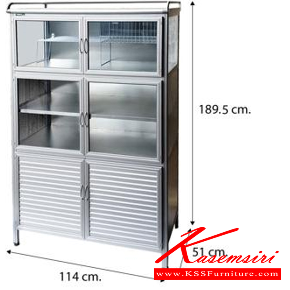 42014::FSA406::A new Sanki 4-feet-tall aluminium food storage cupboard with extra bar, preventing your houseware and kitchenware falling. Dimension (WxDxH) cm. : 51x114x189.5 Weight : 39.5 kgs. 3 designs available: clear glass, pattern glass and frosted glass.
