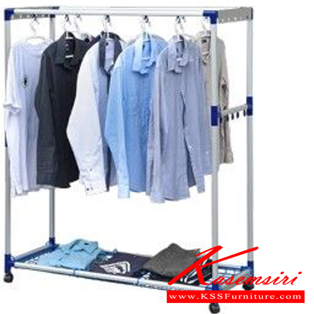 66028::HRA-12002::An Sanki aluminium hanging rail, very mobile  with its four wheels, including movable loops and basket are provided for your convenience. Dimension (WxDxH) cm. : 45x120x162 weight : 9.93 kgs. 