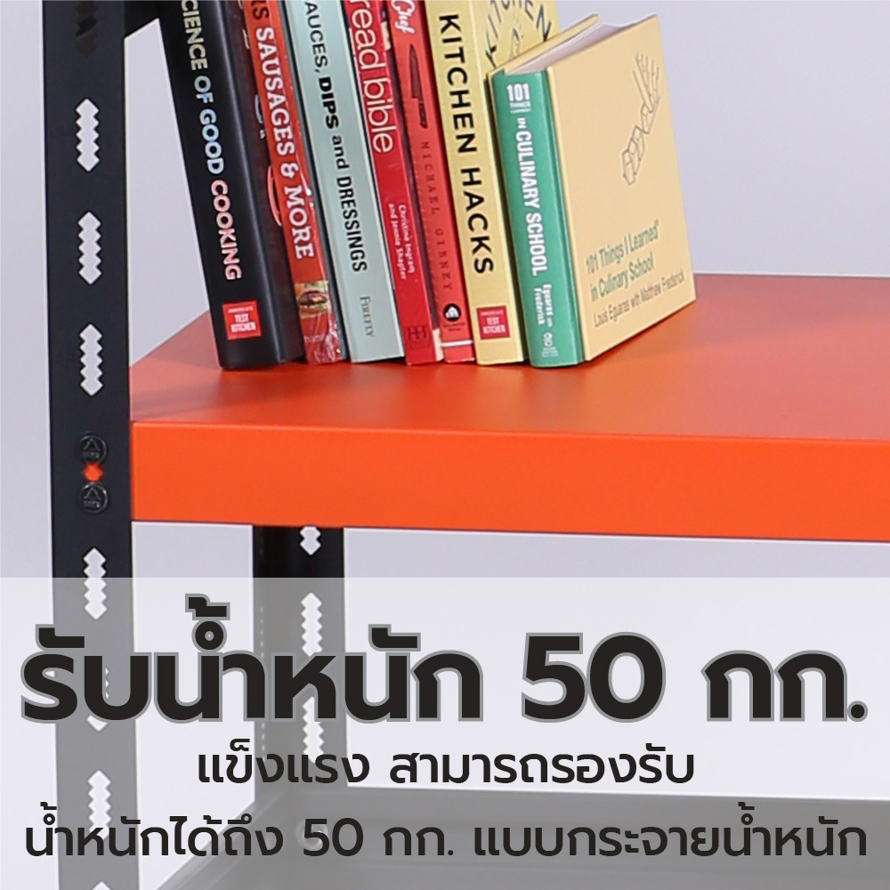 50014::A-4-5-ASS(ชั้นวางเหล็กฉากเคลือบสี TYPE A แบบมีขอบ)::ชั้นวางของเหล็กฉากเคลือบสี A-4ASS-80(4ชั้น80ซม.),A-4ASS-100(4ชั้น100ซม.),A-4ASS-150(4ชั้น150ซม.),A-5ASS-80(5ชั้น80ซม.),A-5ASS-100(5ชั้น100ซม.),A-5ASS-150(5ชั้น150ซม.)  เลือกสีชั้น (สีส้ม,สีน้ำเงิน,สีเทาเมทัลลิค) รับน้ำหนักได้ 80 kg ต่อชั้น