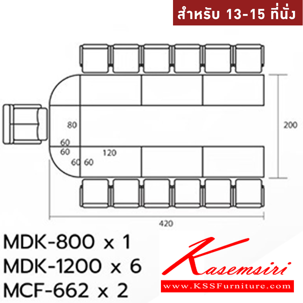 46086::MASTER-SET9::โต๊ะประชุม 13-15 ที่นั่ง MDK-800(1)+MDK-1200(6)+MCF-662(2)  สีเชอร์รี่ดำ ชัวร์ โต๊ะประชุม