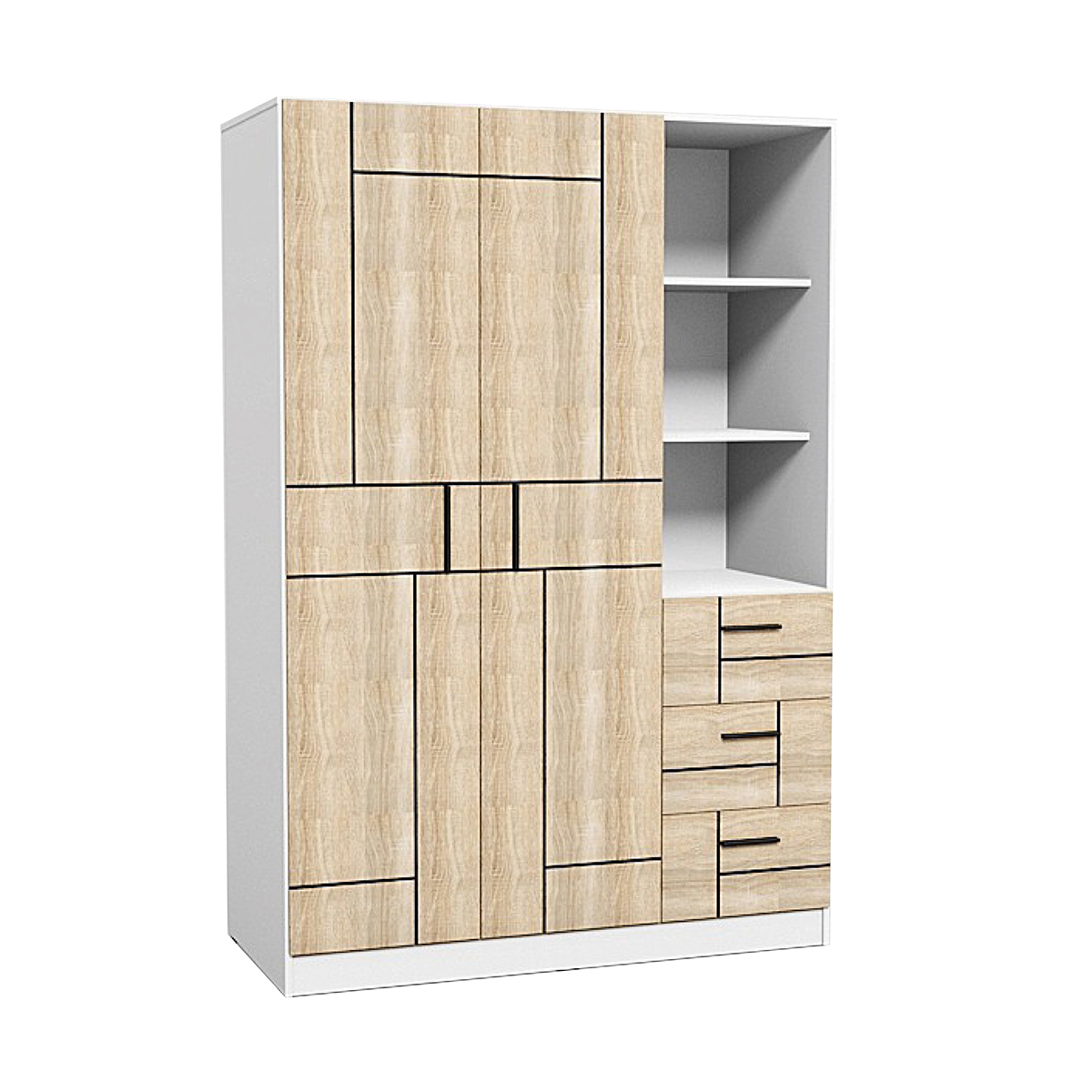 10057::XHB-745::A Sure wardrobe with 4 swing glass doors and 2 drawers. Dimension (WxDxH) cm : 163.8x62x220. Available in Oak SURE Wardrobes SURE Wardrobes SURE Wardrobes SURE Wardrobes