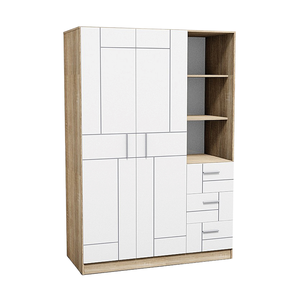 51092::XHB-745::A Sure wardrobe with 4 swing glass doors and 2 drawers. Dimension (WxDxH) cm : 163.8x62x220. Available in Oak SURE Wardrobes SURE Wardrobes SURE Wardrobes SURE Wardrobes SURE Wardrobes