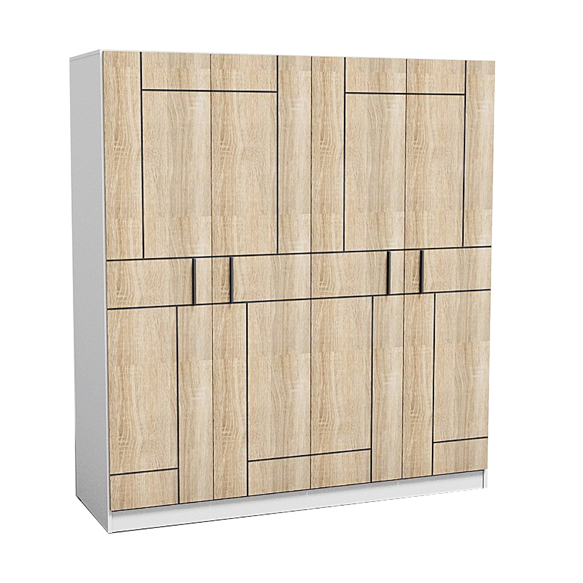 84065::XHB-745::A Sure wardrobe with 4 swing glass doors and 2 drawers. Dimension (WxDxH) cm : 163.8x62x220. Available in Oak SURE Wardrobes SURE Wardrobes SURE Wardrobes SURE Wardrobes SURE Wardrobes SURE Wardrobes SURE Wardrobes
