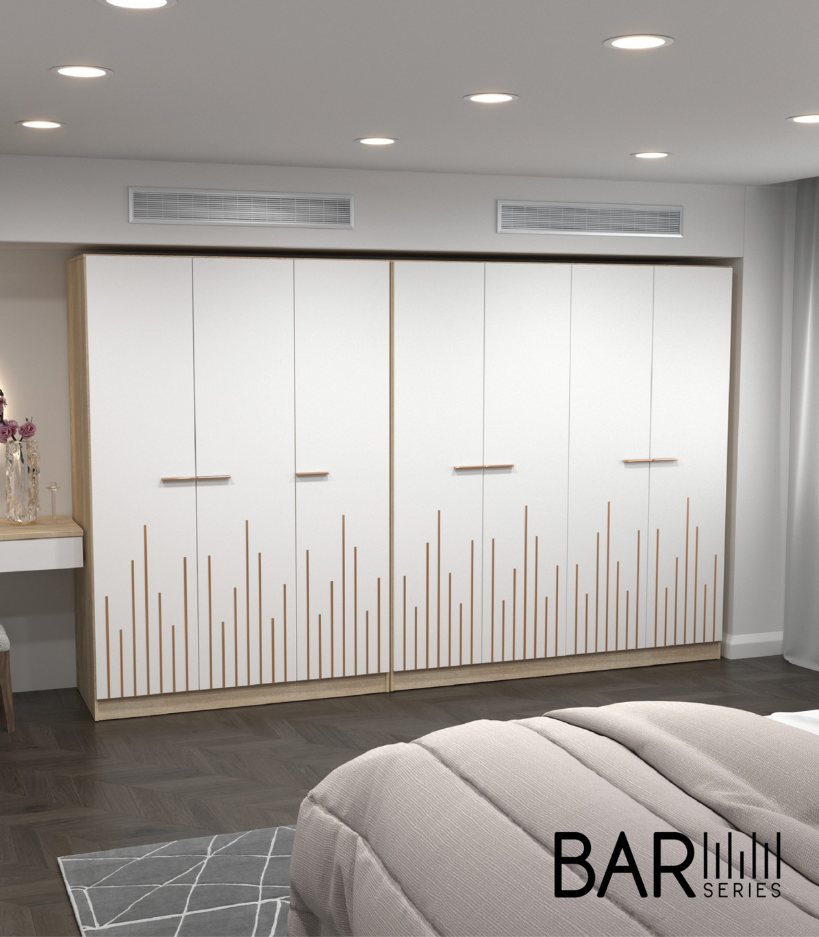 91060::XHB-745::A Sure wardrobe with 4 swing glass doors and 2 drawers. Dimension (WxDxH) cm : 163.8x62x220. Available in Oak SURE Wardrobes SURE Wardrobes