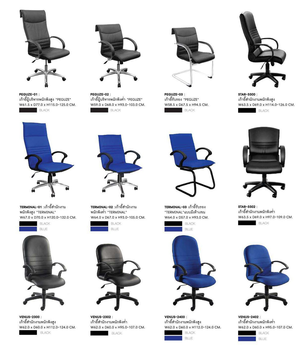 87073::VENUS-2302::เก้าอี้สำนักงาน VENUS ก620xล630xส960-1060มม. บุหนังเทียม PVC สีดำ พนักพิงต่ำ เก้าอี้สำนักงาน SURE