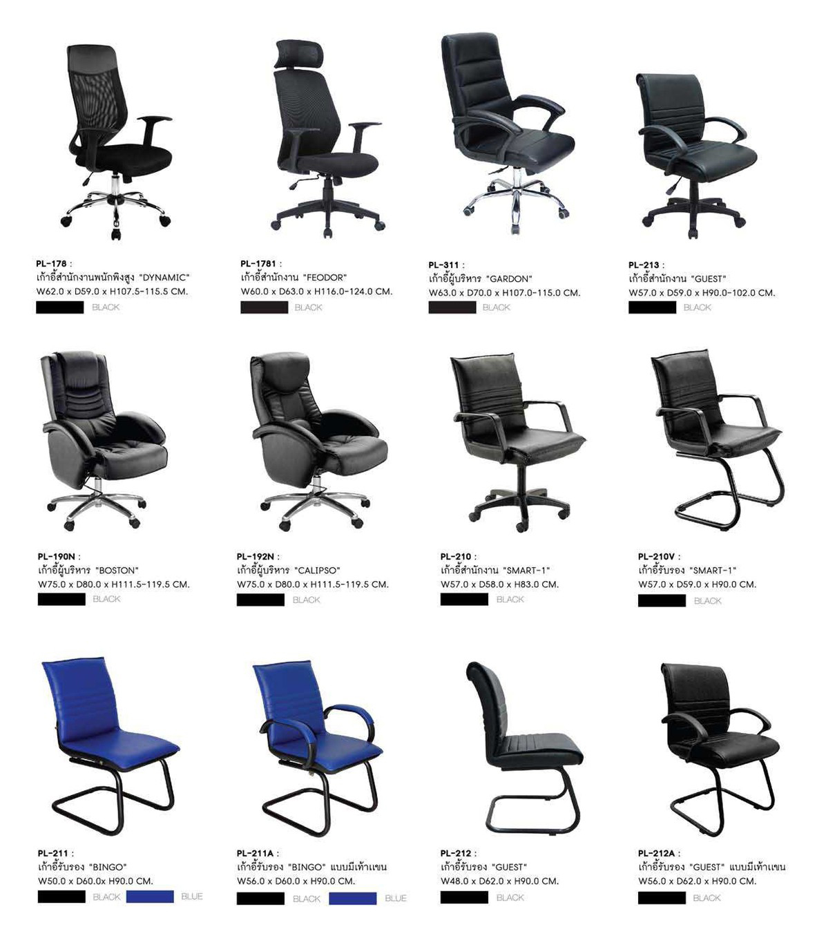 71060::PL-178::เก้าอี้สำนักงาน DYNAMIC พนักพิงสูง สีดำ ขนาด 620x590x1060x1140 มม. เก้าอี้สำนักงาน SURE