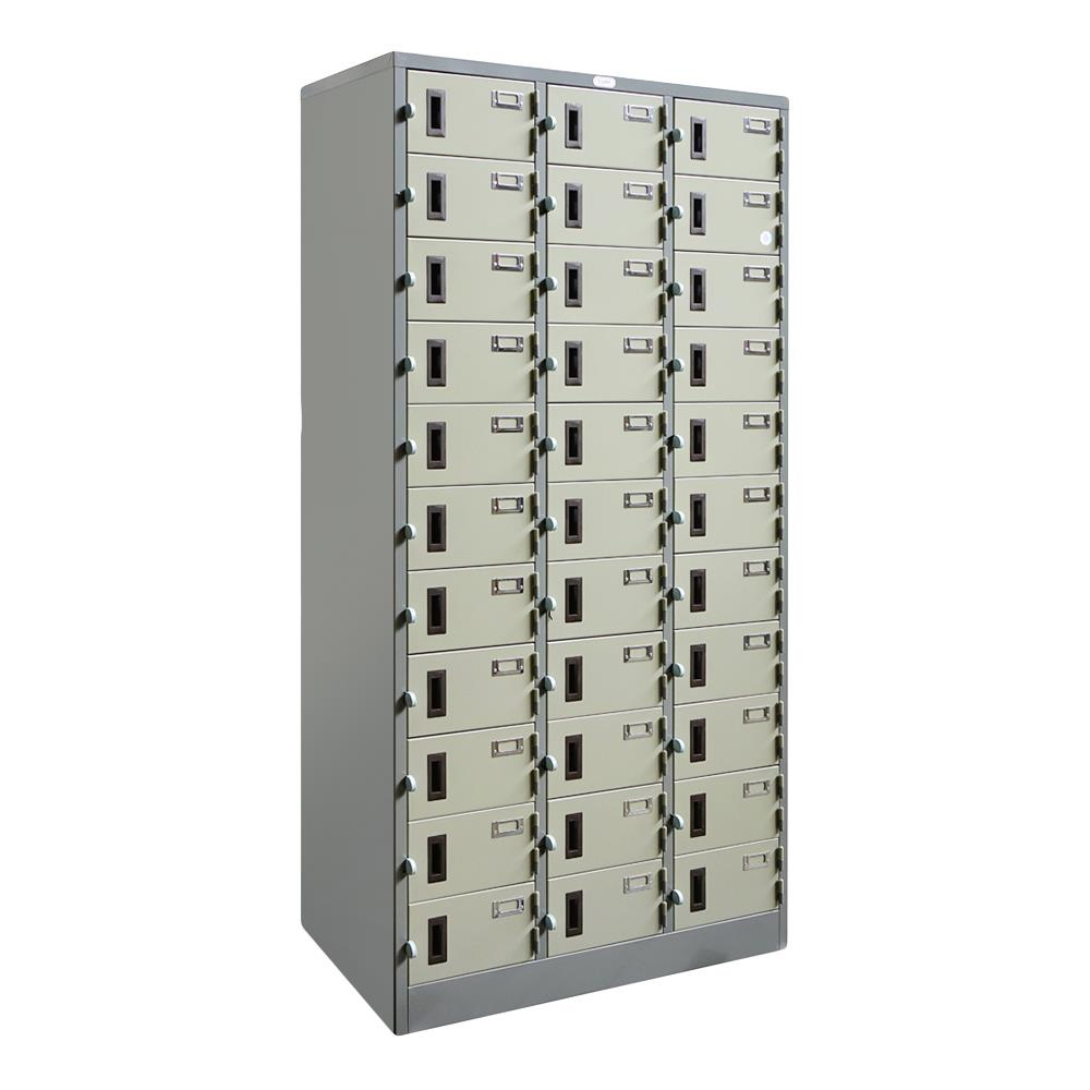 24045::LK-033::A Sure steel locker with 33 doors. Dimension (WxDxH) cm : 91.4x45.7x182.9. Available in Cream and Grey Metal Lockers