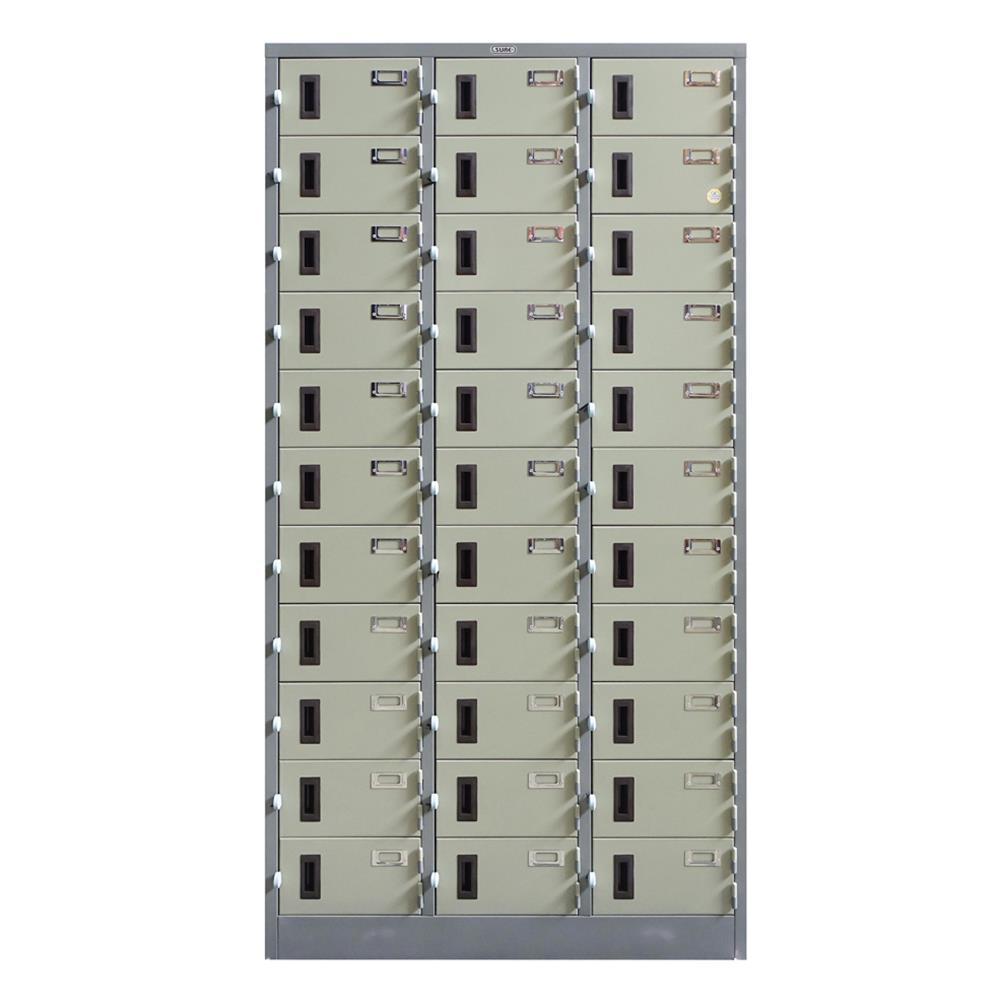24045::LK-033::A Sure steel locker with 33 doors. Dimension (WxDxH) cm : 91.4x45.7x182.9. Available in Cream and Grey Metal Lockers