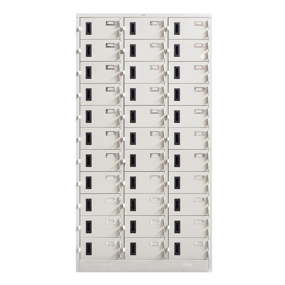 24045::LK-033::A Sure steel locker with 33 doors. Dimension (WxDxH) cm : 91.4x45.7x182.9. Available in Cream and Grey Metal Lockers