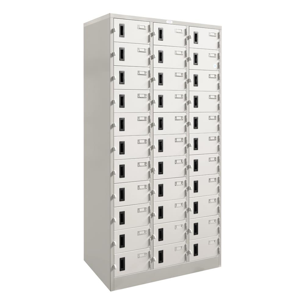 24045::LK-033::A Sure steel locker with 33 doors. Dimension (WxDxH) cm : 91.4x45.7x182.9. Available in Cream and Grey Metal Lockers