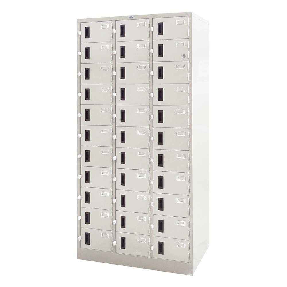 24045::LK-033::A Sure steel locker with 33 doors. Dimension (WxDxH) cm : 91.4x45.7x182.9. Available in Cream and Grey Metal Lockers