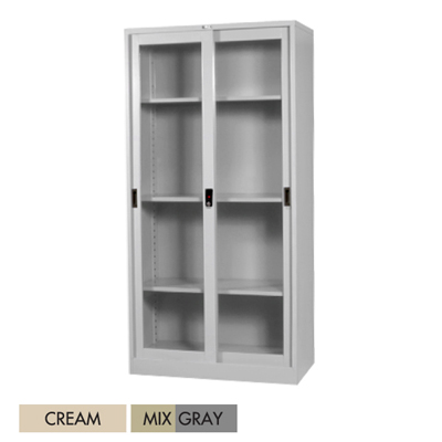 93027::LK-4::A Sure steel cabinet with sliding glass doors. Dimension (WxDxH) cm : 91.4x45.7x182.9 Metal Cabinets
