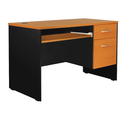 08002::MCD-1202::โต๊ะทำงาน 2 ลิ้นชักพร้อมถาดคีย์บอร์ด ขนาด ก1200xล600xส750 มม. โต๊ะสำนักงานเมลามิน SURE(สี.Cherry.black)