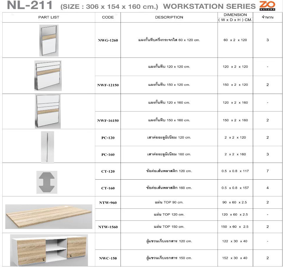 31031::NL-211::ชุดโต๊ะทำงาน 2 ที่นั่ง พร้อมตู้ลอย ขนาด ก3060xล1540xส1600 มม. ขาโต๊ะปุ่มปรับระดับได้ ท๊อปปิดผิวเมลามีนลายไม้ธรรมชาติ ชัวร์ ชุดโต๊ะทำงาน