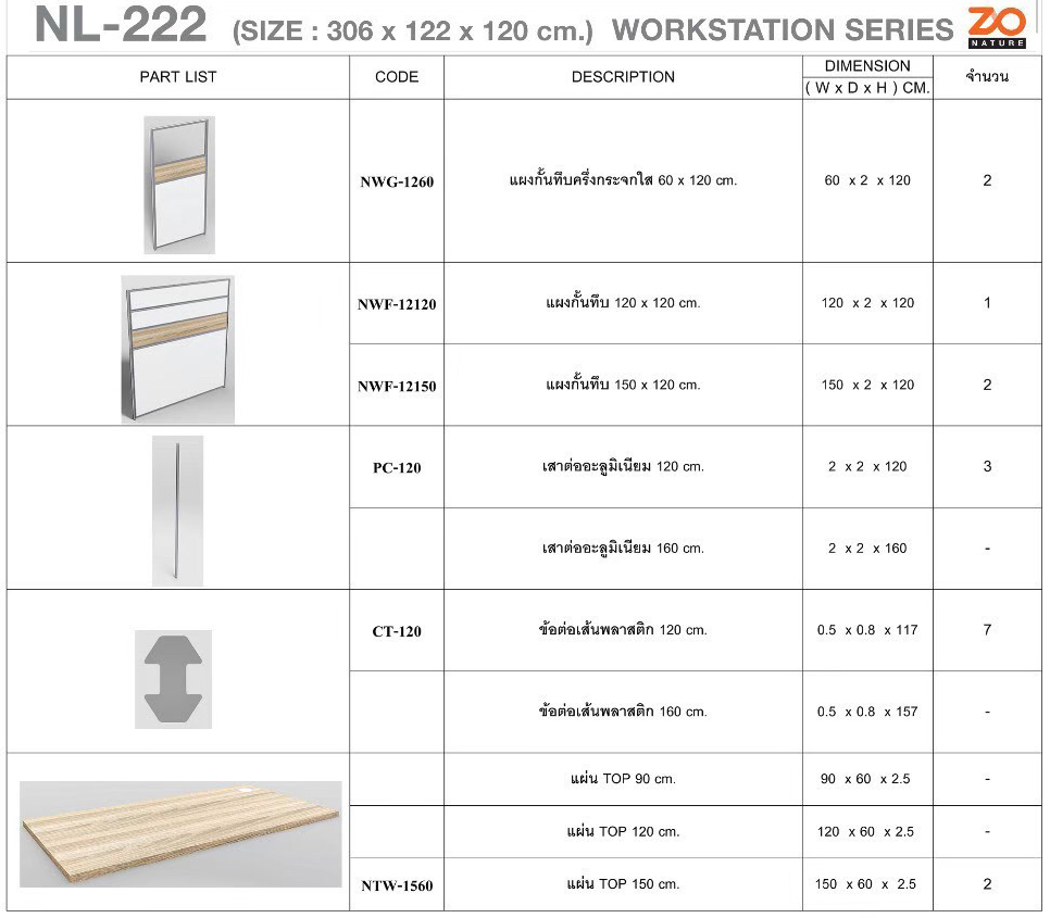 83094::NL-222::ชุดโต๊ะทำงาน 2 ที่นั่ง รูปตัวแอลโล่ง ขนาด ก3060xล1220 มม. ขาโต๊ะปุ่มปรับระดับได้ ท๊อปปิดผิวเมลามีนลายไม้ธรรมชาติ ชัวร์ ชุดโต๊ะทำงาน