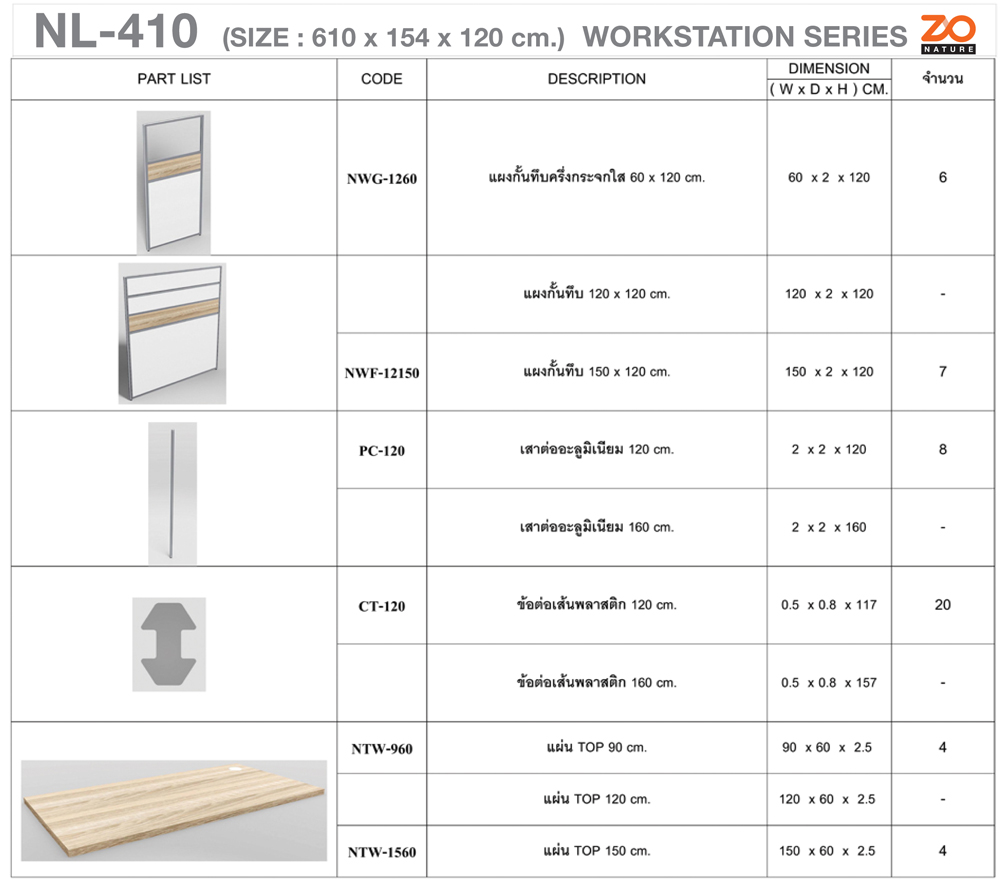 88090::NL-410::ชุดโต๊ะทำงาน 4 ที่นั่ง แบบแอลคู่2 ฉากทึบ ขนาด ก6100xล1540xส1200 มม. ท๊อปปิดผิวเมลามีนลายไม้ธรรมชาติ ชัวร์ ชุดโต๊ะทำงาน