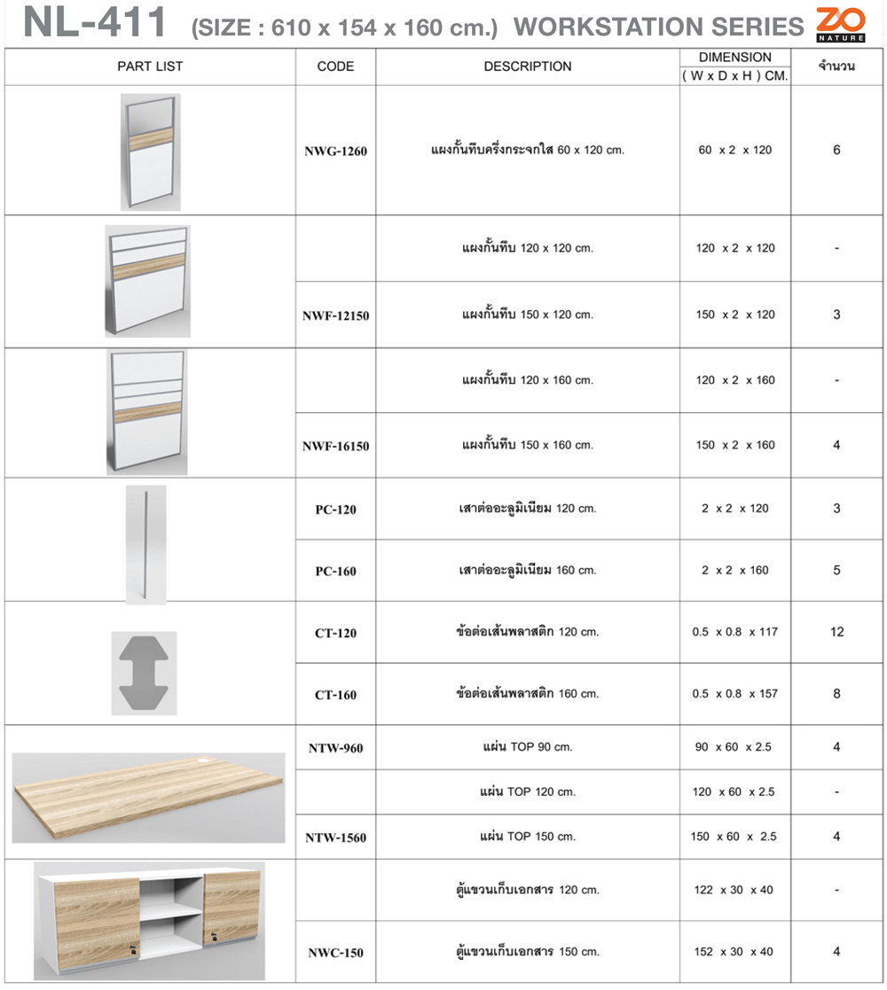 36087::NL-411::ชุดโต๊ะทำงาน 4 ที่นั่ง แบบแอลคู่2 ฉากทึบพร้อมตู้ลอย ขนาด ก6100xล1540xส1600 มม. ท๊อปปิดผิวเมลามีนลายไม้ธรรมชาติ ชัวร์ ชุดโต๊ะทำงาน