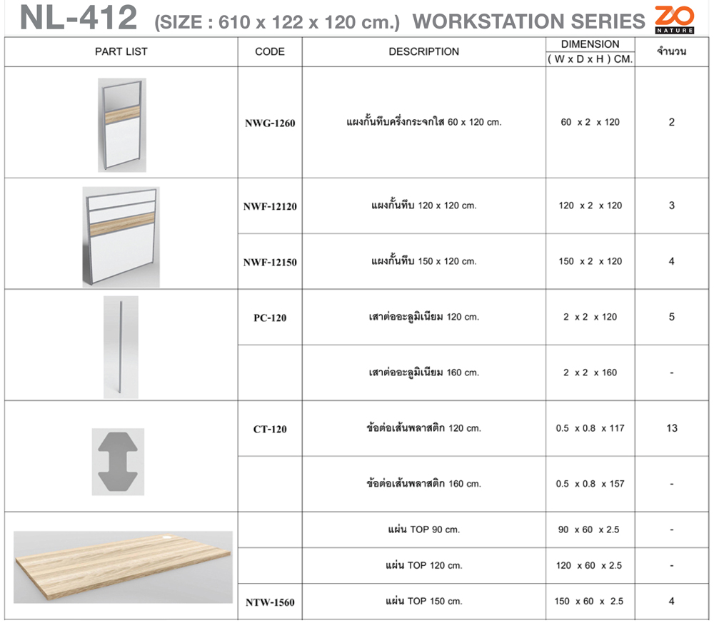 29057::NL-412::ชุดโต๊ะทำงาน 4 ที่นั่ง แบบตรงคู่2 ฉากทึบ ขนาด ก6100xล1220xส1200 มม. ท๊อปปิดผิวเมลามีนลายไม้ธรรมชาติ ชัวร์ ชุดโต๊ะทำงาน