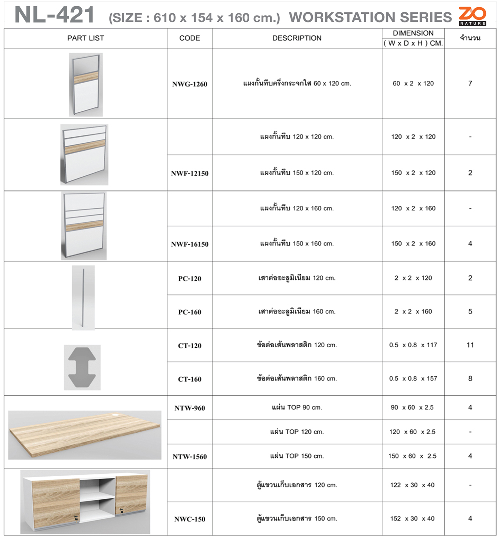 74089::NL-421::ชุดโต๊ะทำงาน 4 ที่นั่ง แบบแอลคู่2 ฉากทึบพร้อมตู้ลอย ขนาด ก6100xล1540xส1600 มม. ท๊อปปิดผิวเมลามีนลายไม้ธรรมชาติ ชัวร์ ชุดโต๊ะทำงาน