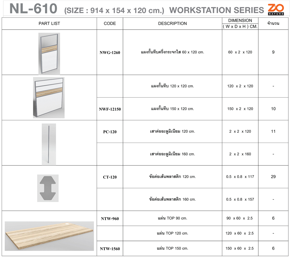 31012::NL-610::ชุดโต๊ะทำงาน 6 ที่นั่ง ใช้ไม้150ซม. ขนาด ก9140xล1540xส1200 มม. ท๊อปปิดผิวเมลามีนลายไม้ธรรมชาติ ชัวร์ ชุดโต๊ะทำงาน