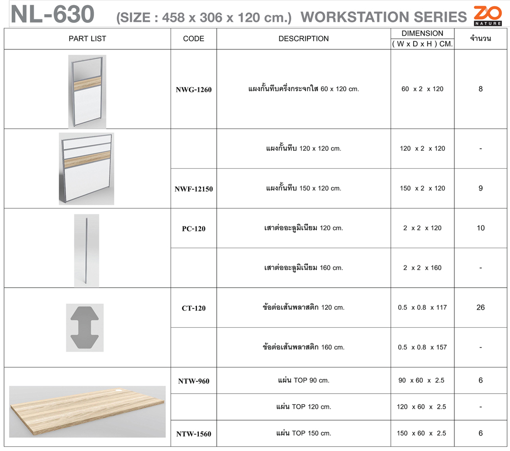 30006::NL-630::ชุดโต๊ะทำงาน 6 ที่นั่ง ตัวแอล ขนาด ก4580xล3060xส1200 มม. ท๊อปปิดผิวเมลามีนลายไม้ธรรมชาติ ชัวร์ ชุดโต๊ะทำงาน