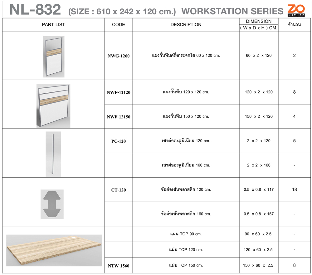 83059::NL-832::ชุดโต๊ะทำงาน 8 ที่นั่ง ขนาด ก6100xล2420xส1200 มม. ท๊อปปิดผิวเมลามีนลายไม้ธรรมชาติ ชัวร์ ชุดโต๊ะทำงาน