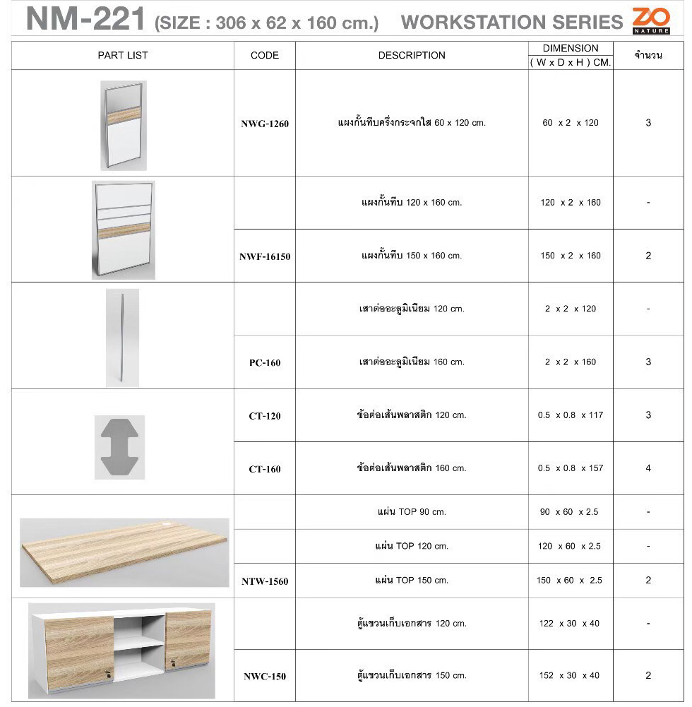 39039::NM-211::ชุดโต๊ะทำงาน 2 ที่นั่ง แบบตรงข้ามโล่งพร้อมตู้ลอย ขนาด ก1540xล1220xส1600 มม. ขาโต๊ะปุ่มปรับระดับได้ ท๊อปปิดผิวเมลามีนลายไม้ธรรมชาติ ชัวร์ ชุดโต๊ะทำงาน