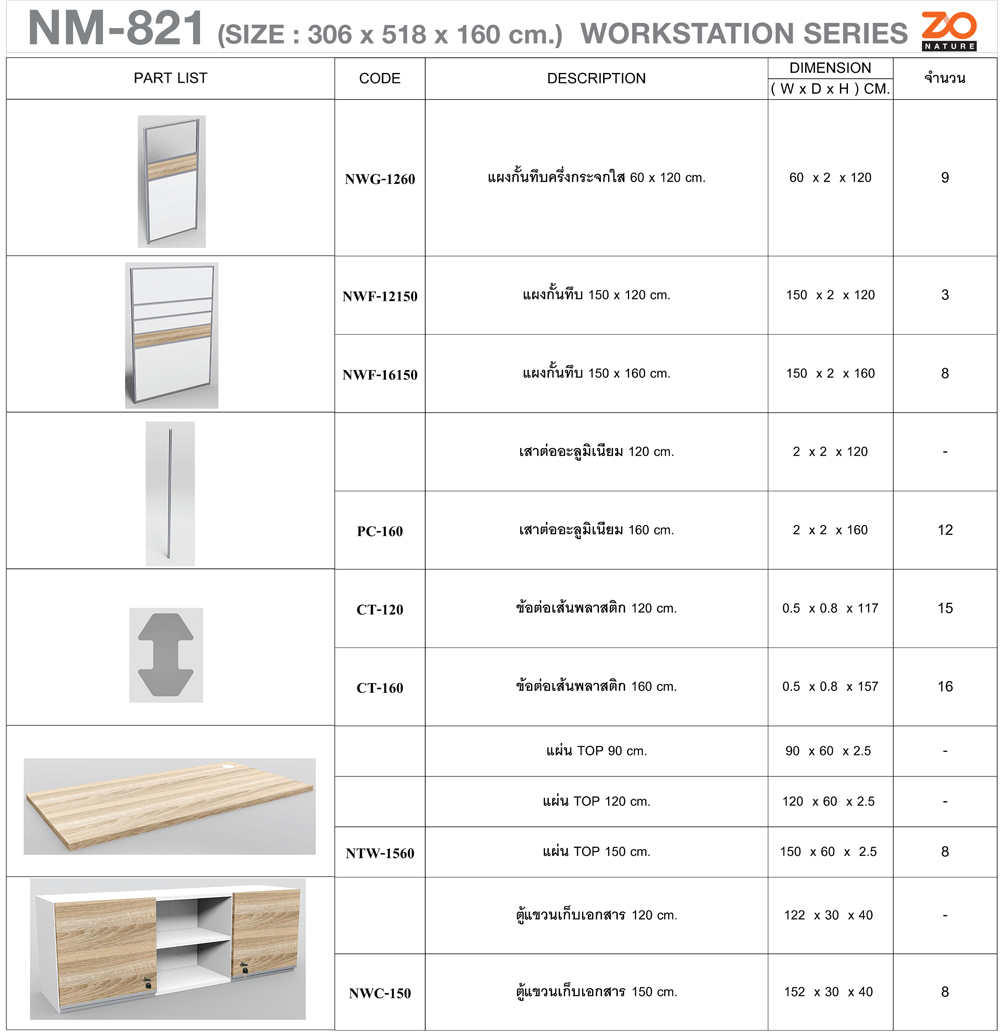32084::NM-821::ชุดโต๊ะทำงาน 8 ที่นั่ง แผ่นโต๊ะ150ซม. พร้อมตู้ลอย ขนาด ก5180xล3060xส1600 มม. ท๊อปปิดผิวเมลามีนลายไม้ธรรมชาติ ชัวร์ ชุดโต๊ะทำงาน