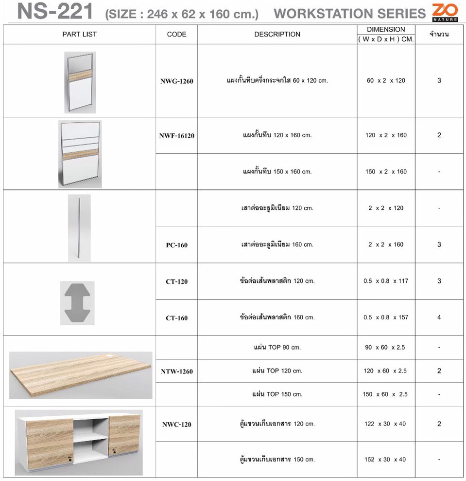 55096::NS-221::ชุดโต๊ะทำงาน 2 ที่นั่ง แบบตรงพร้อมตู้ลอย ขนาด ก2460xล620xส1600 มม. ขาโต๊ะปุ่มปรับระดับได้ ท๊อปปิดผิวเมลามีนลายไม้ธรรมชาติ ชัวร์ ชุดโต๊ะทำงาน