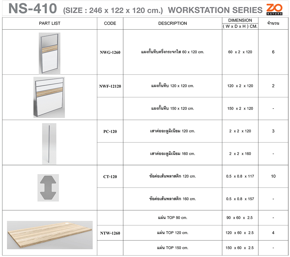 53044::NS-410::ชุดโต๊ะทำงาน 4 ที่นั่ง แบบตรงโล่ง ขนาด ก2460xล1220xส1200 มม. ท๊อปปิดผิวเมลามีนลายไม้ธรรมชาติ ชัวร์ ชุดโต๊ะทำงาน