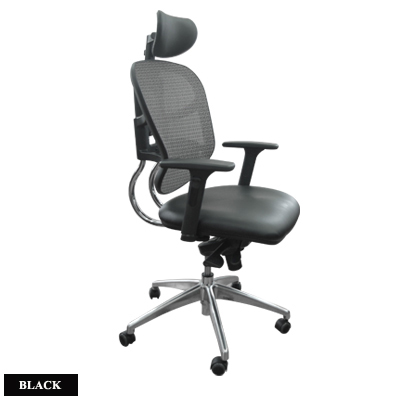 43035::PL-128::A Sure executive chair with gas-lift adjustable base. Dimension (WxDxH) cm : 66x69x119-134. Available in Black-Grey