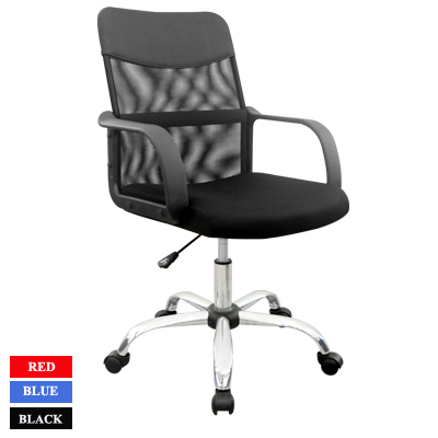 81090::PL-138::A Sure office chair with black backrest. Dimension (WxDxH) cm : 75x61x92-102. Available in Black, Red and Blue