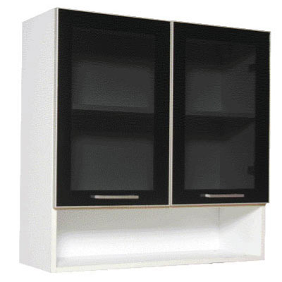 89054::SLW-80G::A Sure floating cabinet with upper swing glass doors and lower open shelves. Dimension (WxDxH) cm : 80x30x80 Kitchen Sets