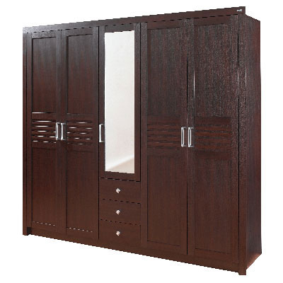 71051::XHB-707::A Sure wardrobe with 5 swing doors and 3 drawers. Dimension (WxDxH) cm : 240x60x220. Available in Oak