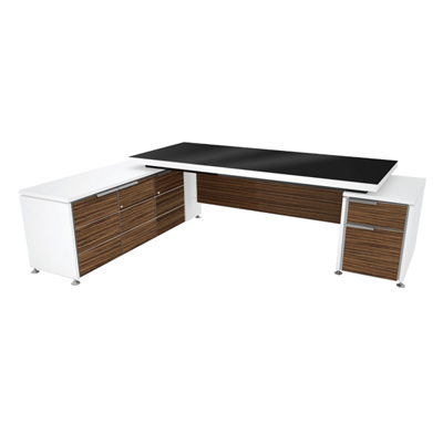 70033::ZTL-ZTR-2518::ชุดโต๊ะทำงานผู้บริหาร ตู้แอลซ้าย/แอลขวา ขนาด ก2580xล1875xส750 มม. ชุดโต๊ะทำงาน SURE(สีZebrano..white)