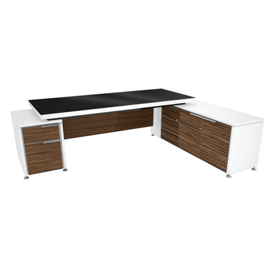 70033::ZTL-ZTR-2518::ชุดโต๊ะทำงานผู้บริหาร ตู้แอลซ้าย/แอลขวา ขนาด ก2580xล1875xส750 มม. ชุดโต๊ะทำงาน SURE(สีZebrano..white)
