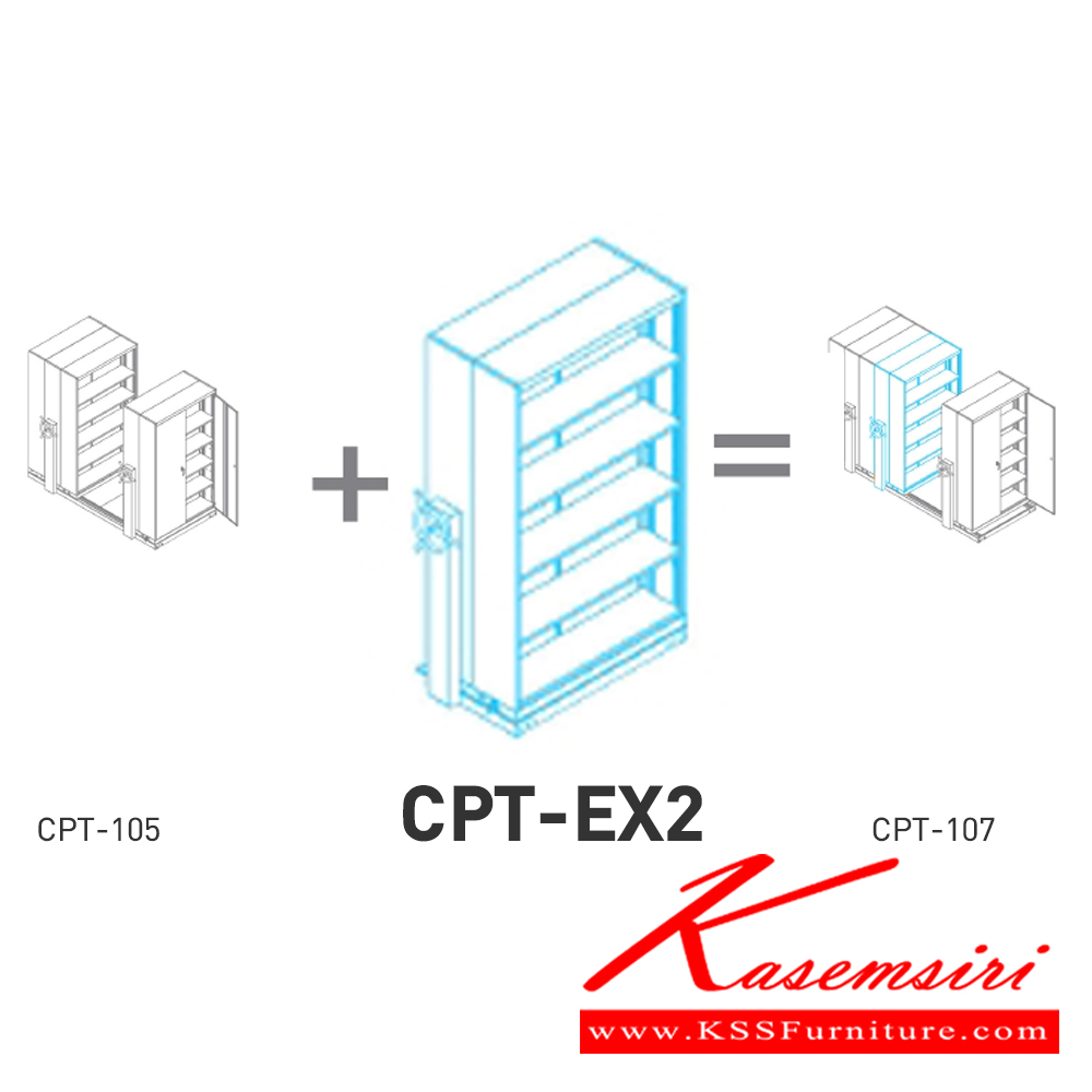 66037::CPT-105,CPT-EX2,CPT-EX4::ตู้เอกสารรางเลื่อนมือจับพวงมาลัยหมุน สามารถรับน้ำหนักได้สูง 75 กก./ชั้น โครงสร้างตู้แผ่นเหล็ก SPCC หนา 0.7 มม. รุ่น CPT-105 ประกอบด้วยตู้รางเลื่อนเดี่ยว 1 ตู้ ตู้รางเลื่อนคู่ 2 ตู้ 1 แถว ขนาด กว้าง2540Xลึง1220Xสูง2250 มม.มี 3 สี เขียวขาว,ส้มขาว,ครีมอ่อน