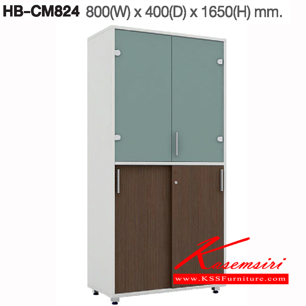 68010::HB-CM824::ตู้เก็บเอกสารขนาดสูง  ขนาด ก800xล400xส1650มม. บนบานเปิดกระจกฝ้า ล่างบานเลื่อน ตู้เอกสาร-สำนักงาน ไทโย