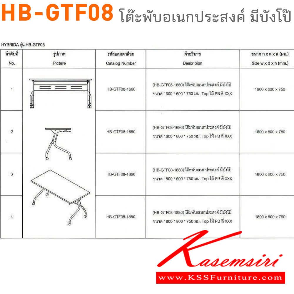 93022::HB-GTF08::โต๊ะพับเอนกประสงค์ มีขนาด 160 และ 180 ซม. TOP เมลามีน พับเก็บหน้าโต๊ะได้ มีกันโป๊เหล็ก มีล้อเลื่อน ไทโย โต๊ะอเนกประสงค์
