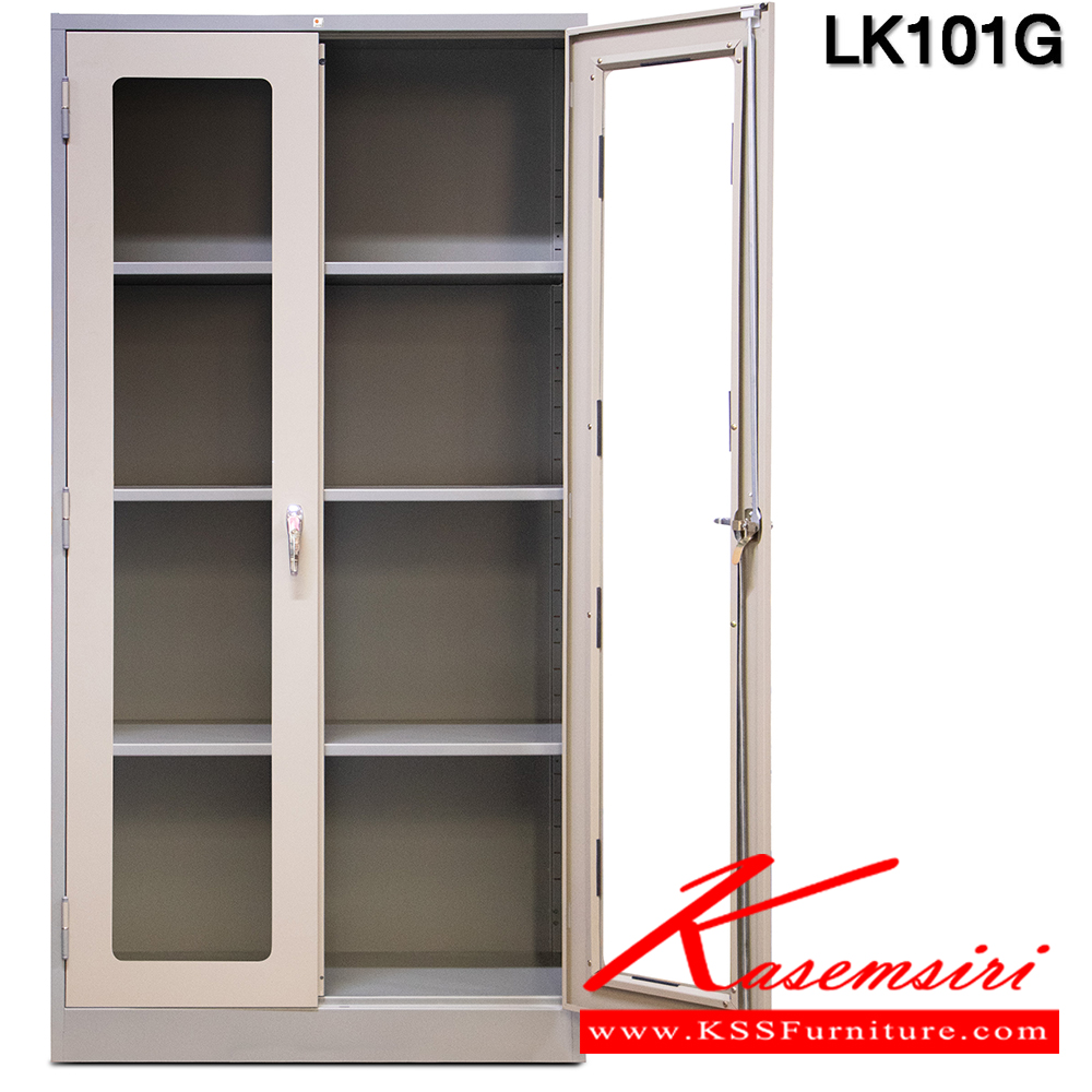 00079::LK101G::ตู้เอกสาร 2 บานเปิดกระจก (เทียบเท่า มอก.) เหล็กหนา 0.5,0.6 สีเทาสลับ,ขาวเขียว,ขาวล้วน,ขาวฟ้าทิฟฟนี่บลู ขนาด ก920xล460xส1830 มม  ไทโย ตู้เอกสารเหล็ก