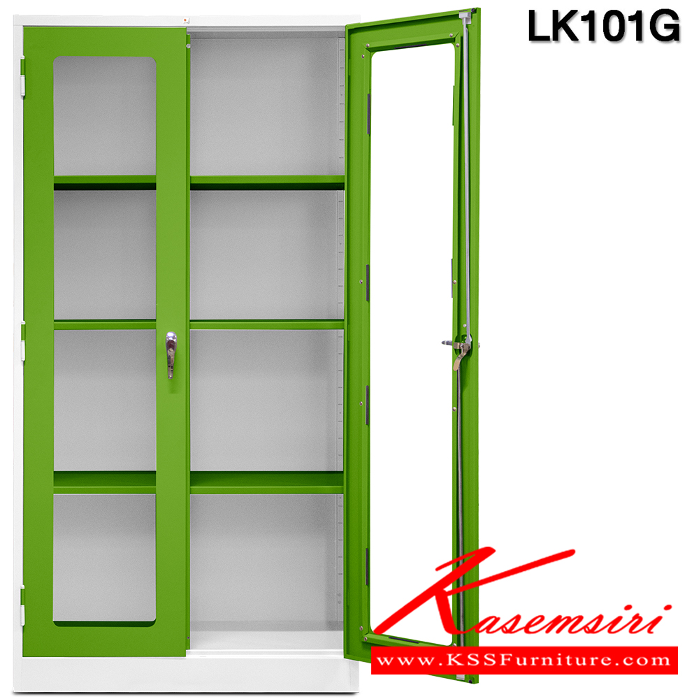 00079::LK101G::ตู้เอกสาร 2 บานเปิดกระจก (เทียบเท่า มอก.) เหล็กหนา 0.5,0.6 สีเทาสลับ,ขาวเขียว,ขาวล้วน,ขาวฟ้าทิฟฟนี่บลู ขนาด ก920xล460xส1830 มม  ไทโย ตู้เอกสารเหล็ก