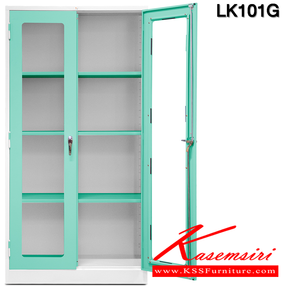 00079::LK101G::ตู้เอกสาร 2 บานเปิดกระจก (เทียบเท่า มอก.) เหล็กหนา 0.5,0.6 สีเทาสลับ,ขาวเขียว,ขาวล้วน,ขาวฟ้าทิฟฟนี่บลู ขนาด ก920xล460xส1830 มม  ไทโย ตู้เอกสารเหล็ก