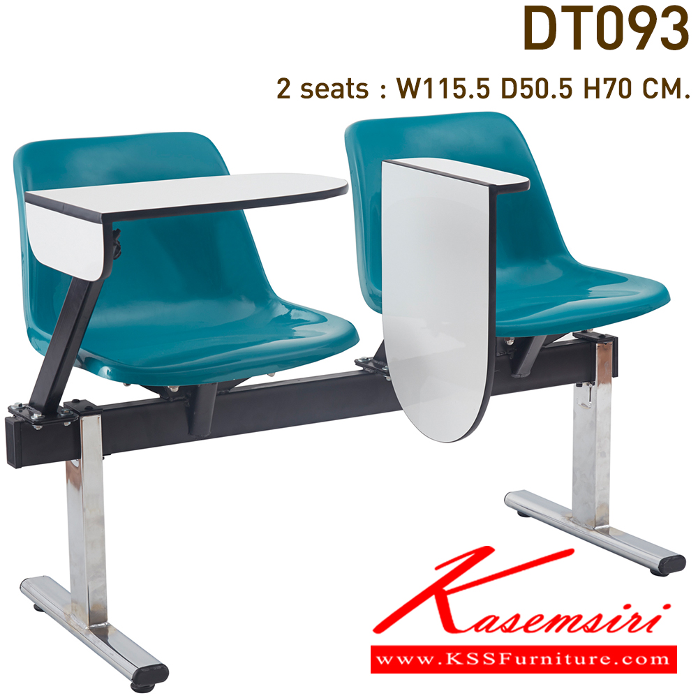 01007::DT-093::เก้าอี้ 2-3-4 ที่นั่งไฟเบอร์กลาสมีเลคเชอร์แบบพับเก็บด้านข้าง ขามีเนียมขัดเงา   เก้าอี้แลคเชอร์ VC