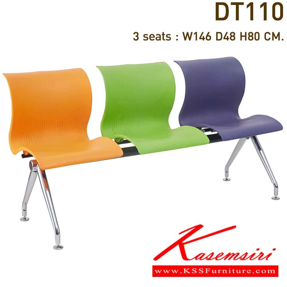 39034::DT-110::A VC row chair for 3 persons with plastic seat and chrome base. Dimension (WxDxH) cm : 146x48x80