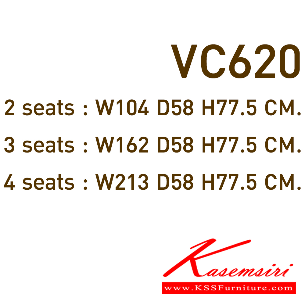 91066::VC-620::A VC row chair for 2/3/4 persons with non-covered seat. Dimension (WxDxH) cm : 104x58x77.5