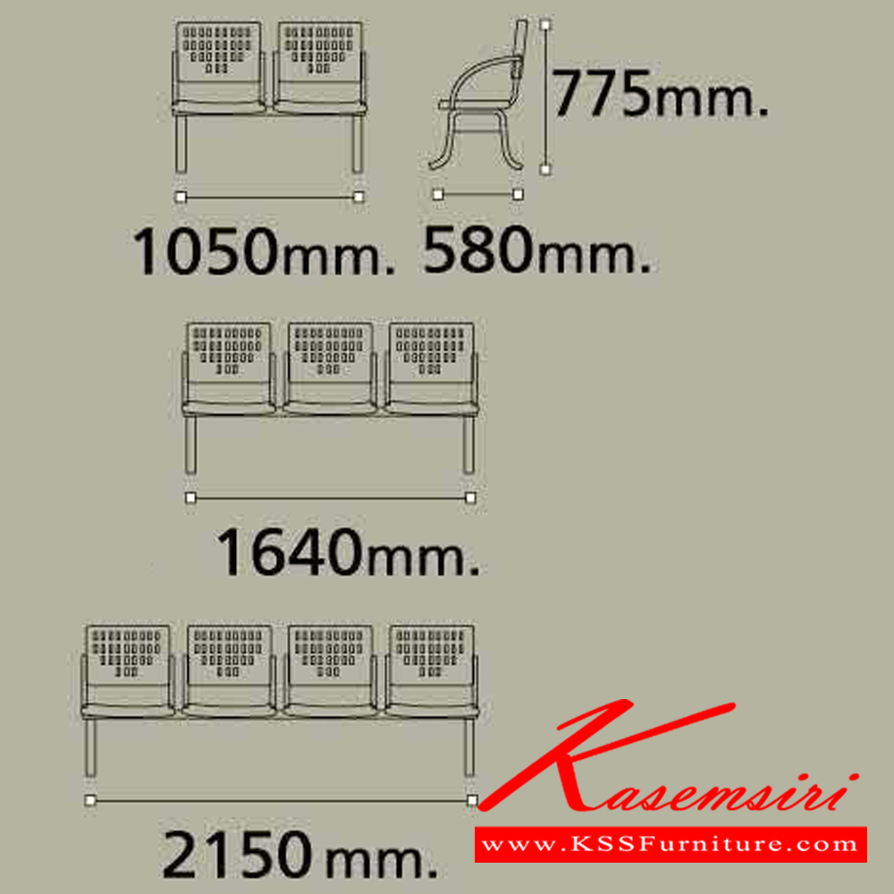 11014::VC-621::A VC row chair for 2/3/4 persons with armrest and non-covered seat.