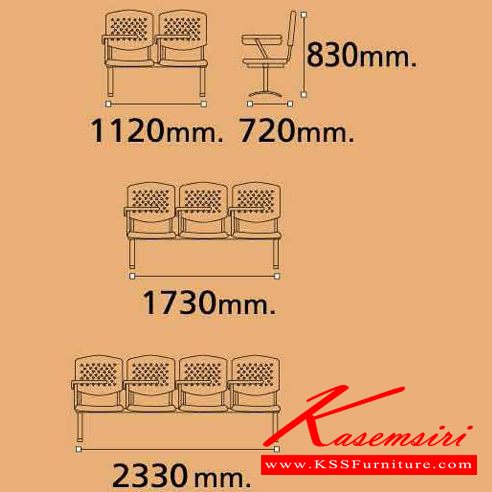 50032::VC-639-2S-3S-4S::A VC lecture hall chair for 2/3/4 persons with PVC leather/mesh fabric seat.
