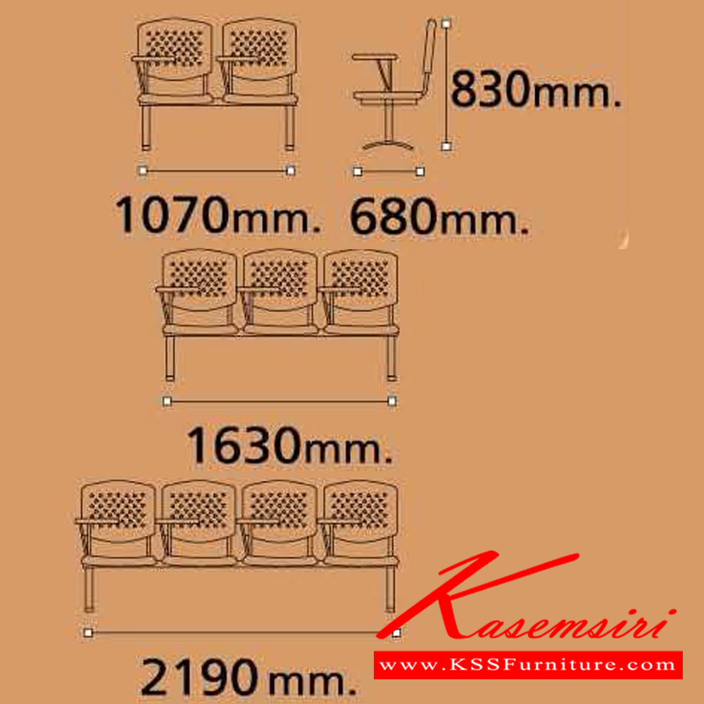 55084::VC-641::A VC lecture hall chair for 2/3/4 persons with non-covered seat.